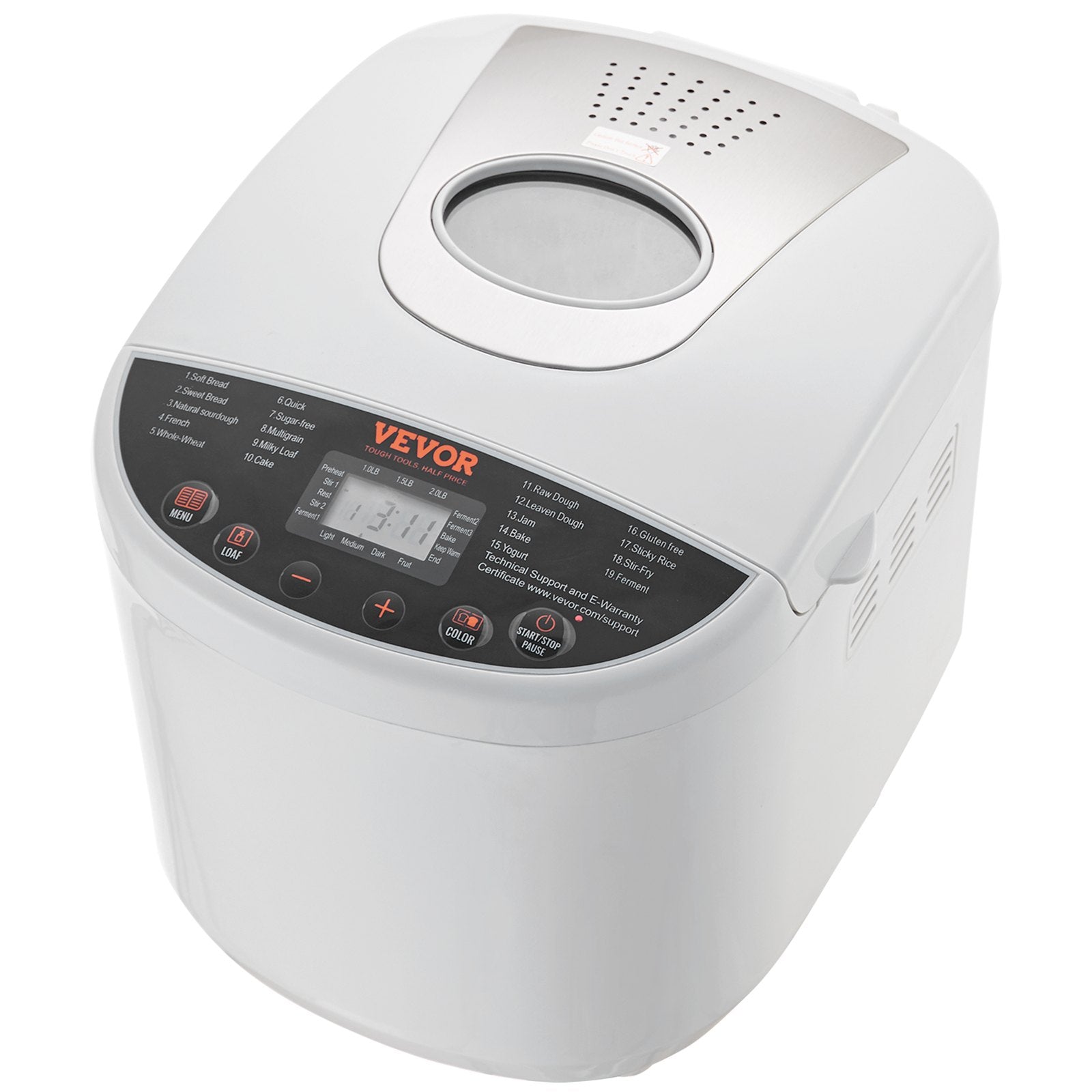 Bread Maker, 19-in-1 2LB Dough Machine, Nonstick Ceramic Pan Automatic Breadmaker With Gluten Free Setting, Whole Wheat Bread Making, Digital, Programmable, 3 Loaf Sizes, 3 Crust Colors, White
